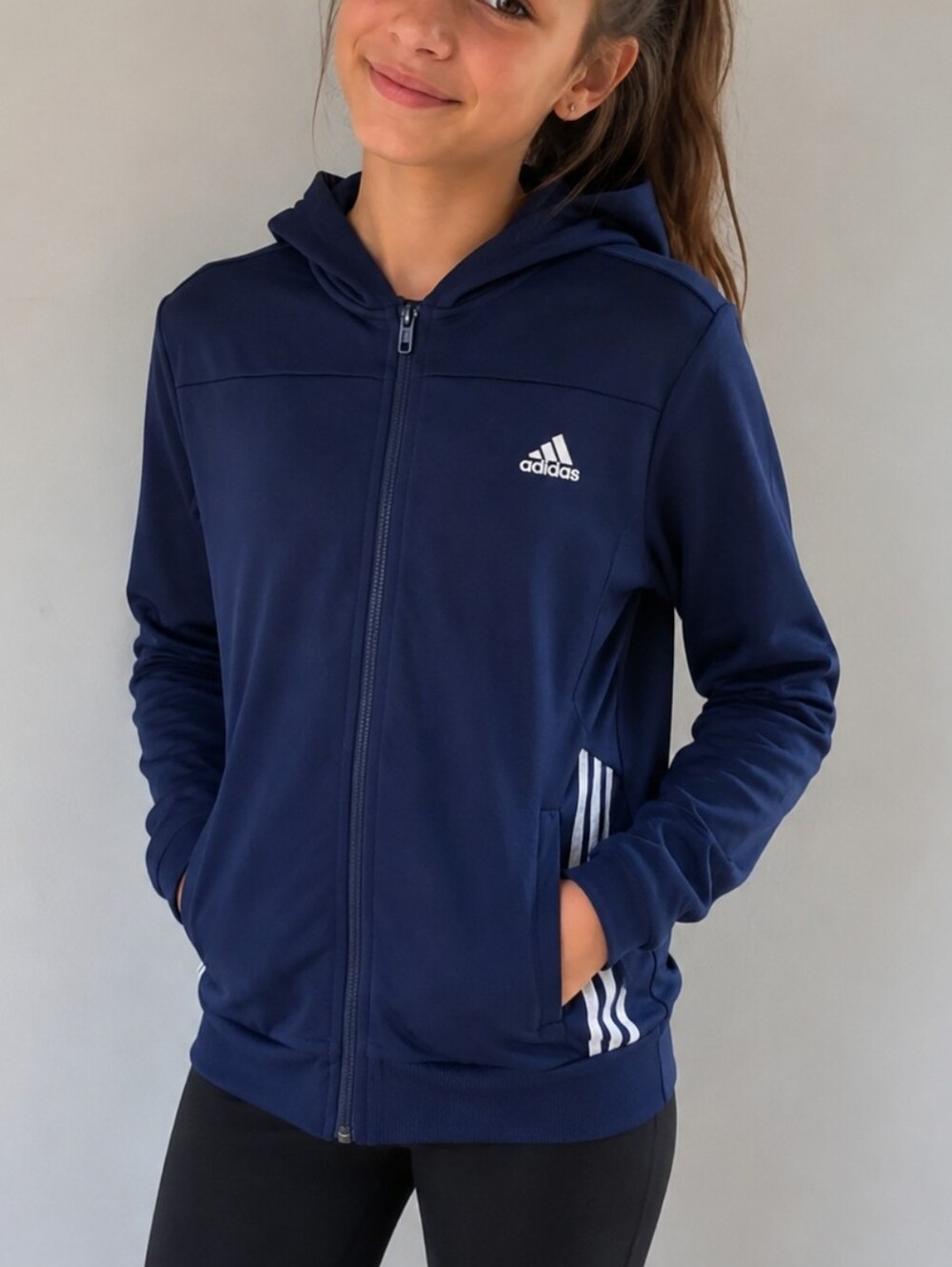 Adidas Kids Jacket Size L Girls Navy Full Zip Athletic Track Jacket